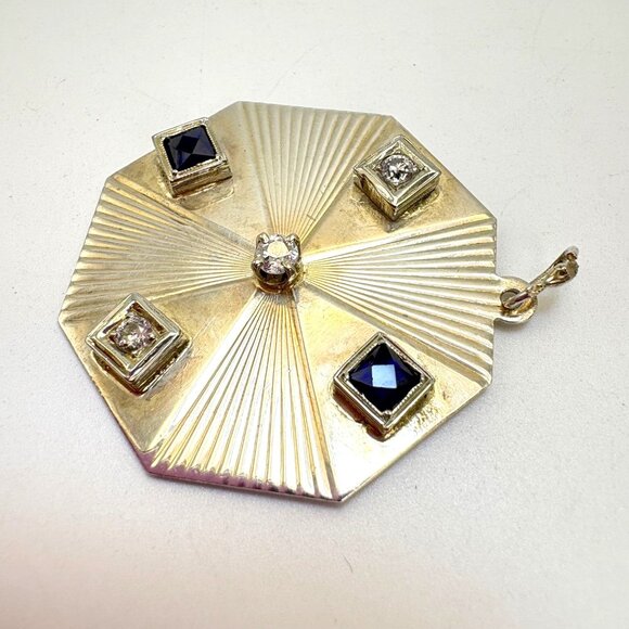 VTG Sterling Silver 925 Black & White CZ Octagonal Ridged Pendant Charm 1.25" - Picture 7 of 15